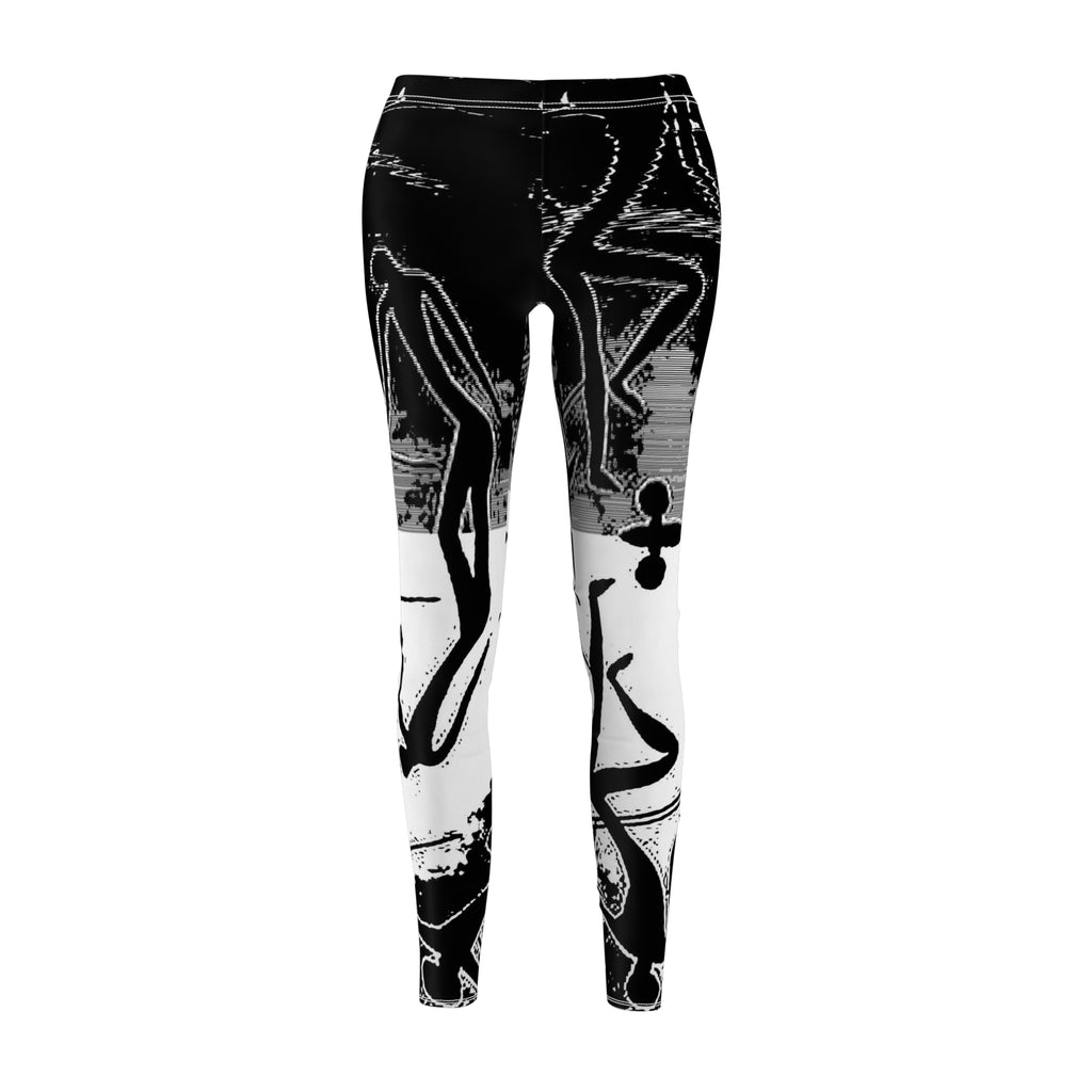 Black and white patterned leggings on a white background