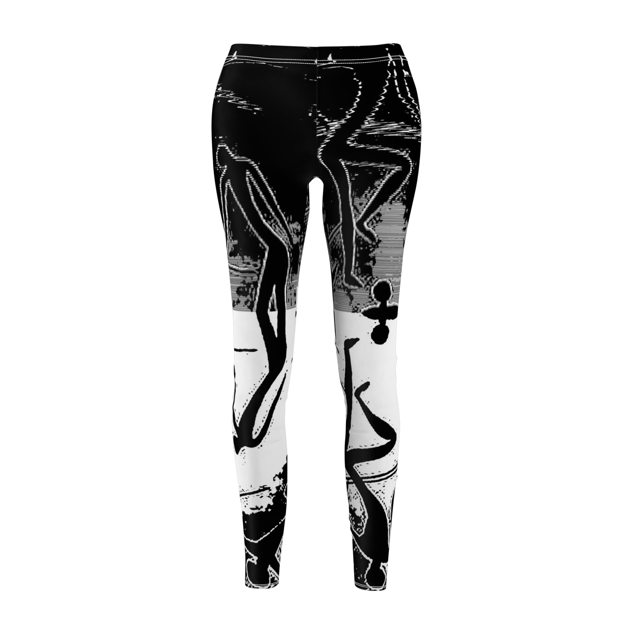 Black and white patterned leggings on a white background