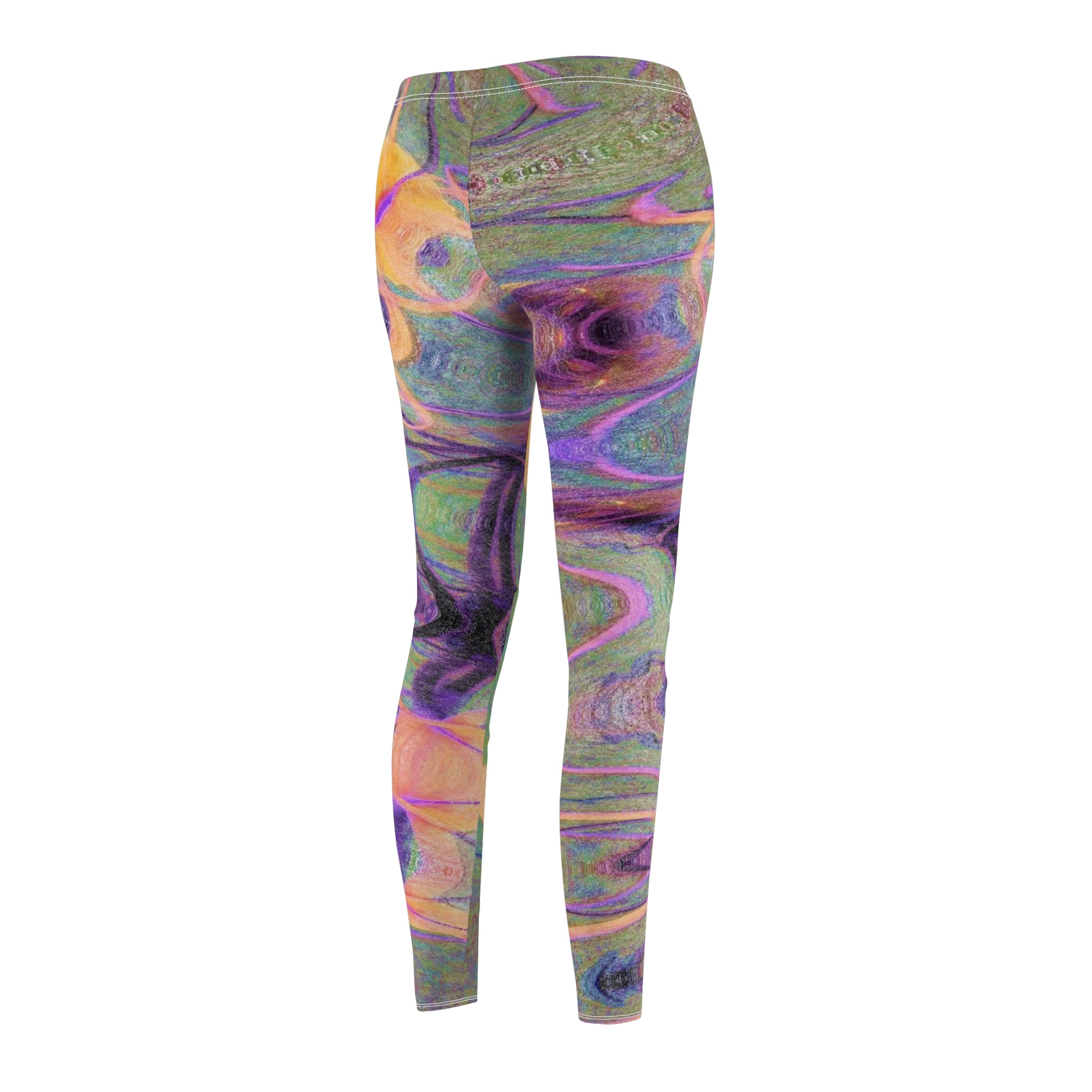 Colorful tie-dye leggings on a white background