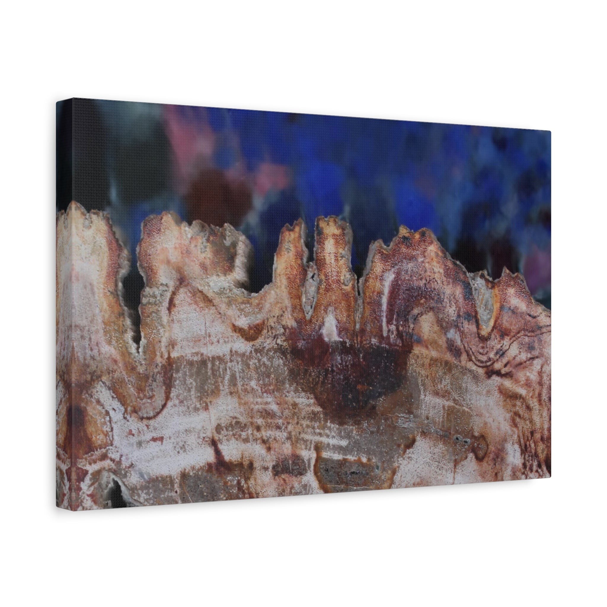 Canvas print of a textured, multicolored surface with a dark background