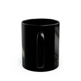 Black mug with a handle on a white background