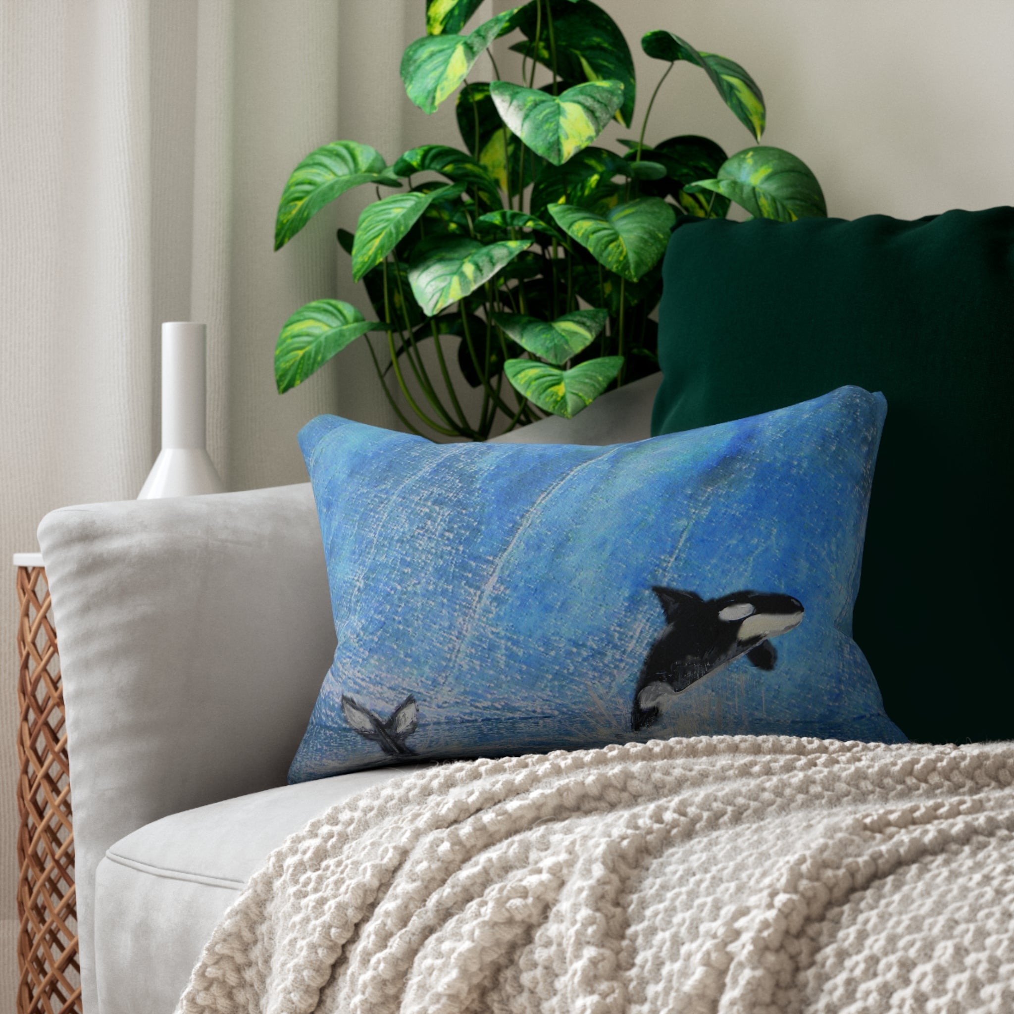 Custom Artwork Lumbar Pillow Blue/Black