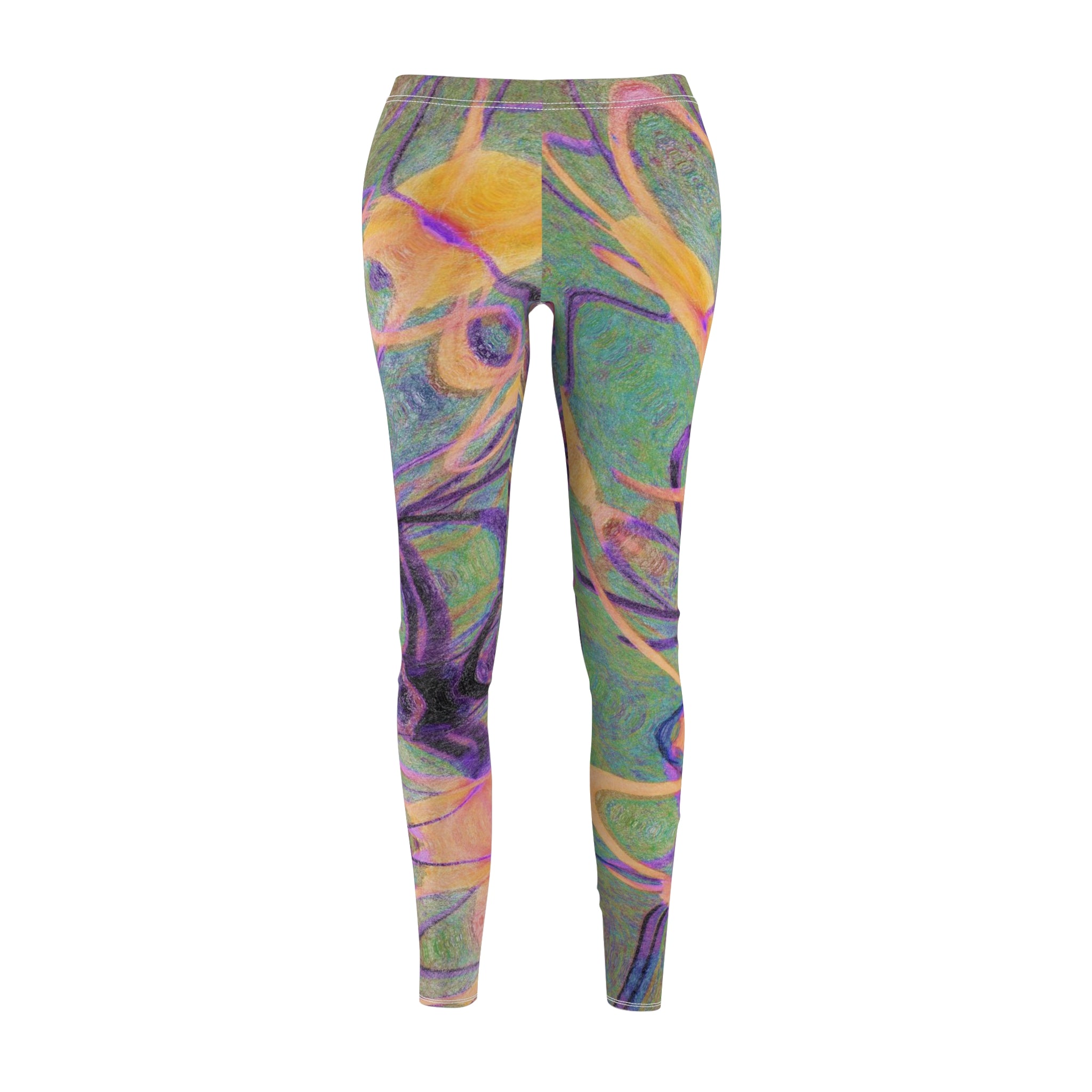 Colorful tie-dye leggings on a white background