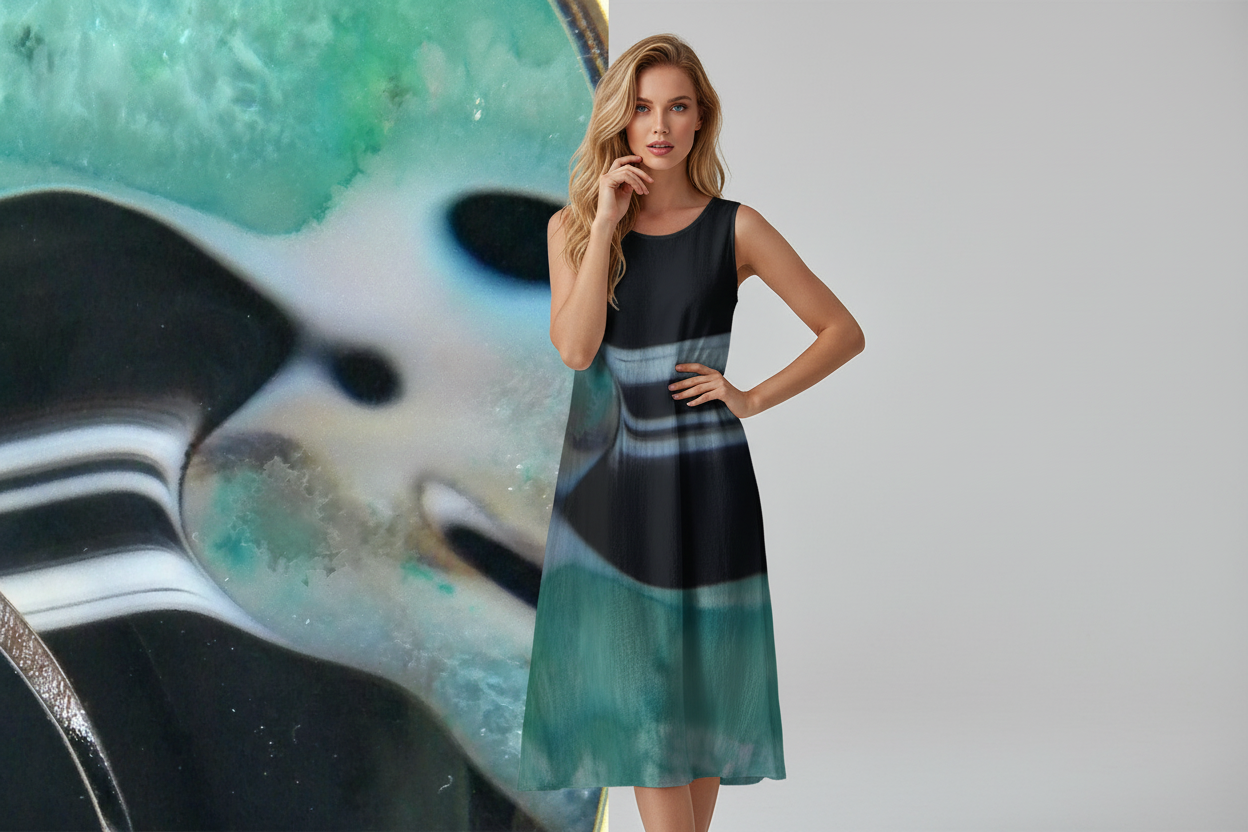 Agate Stone Split Black Blue Dress