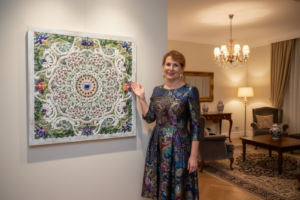 Artist with Glorious mosaic in elegant attire