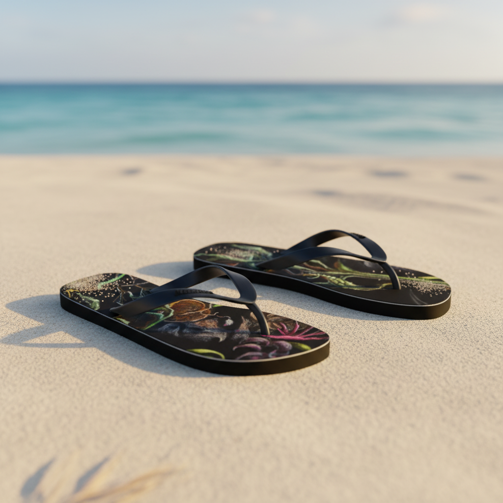 Black Artsy Flip Flops