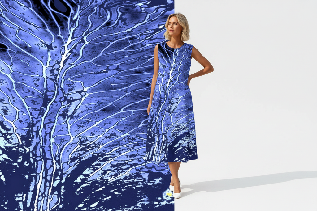 Blue Dress with Blue Art Backdrop