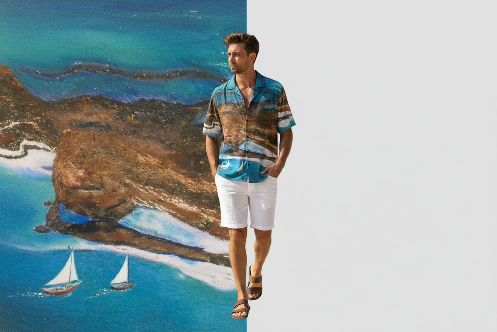 Blue Hawaiian Shirt Sailing Art Split
