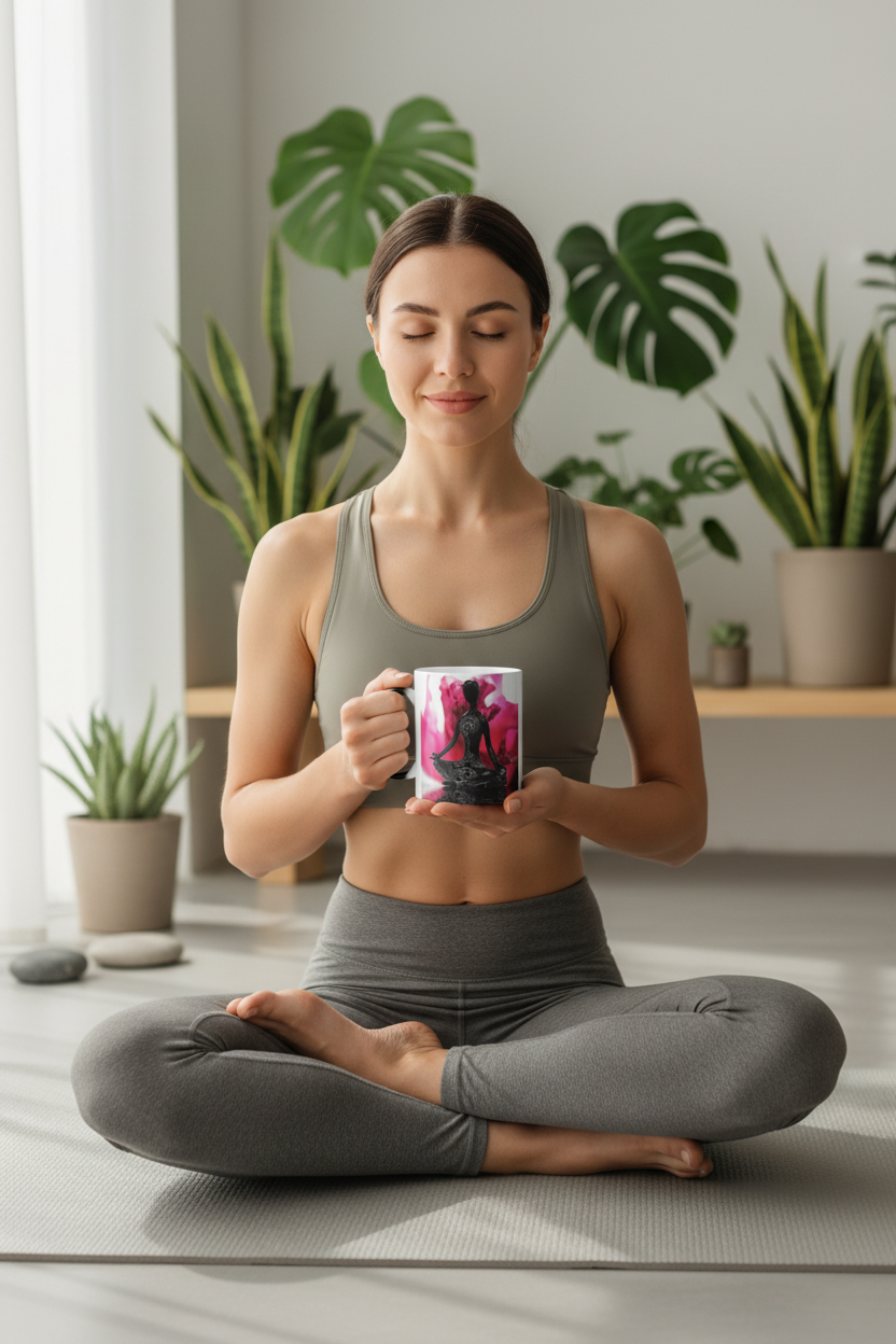 Girl in lotus pose with Yoga Lotus mug image 1