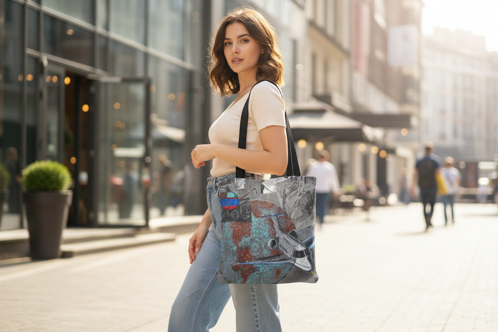 Girl with colorful tote bag