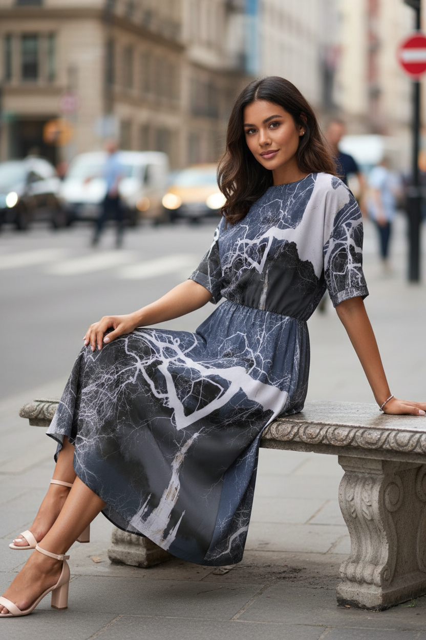Gray Elastic Waist Dress Street