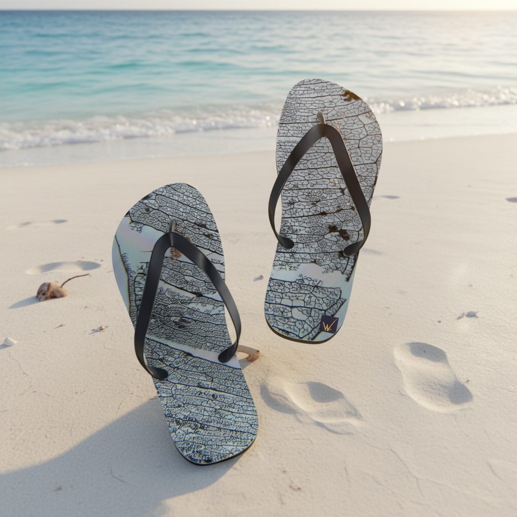 Gray Leaf Flip Flops