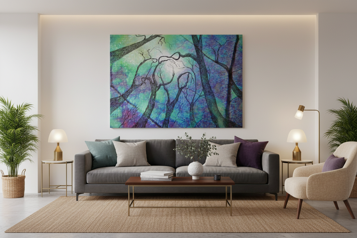 Beautiful  artwork displayed in a modern living room