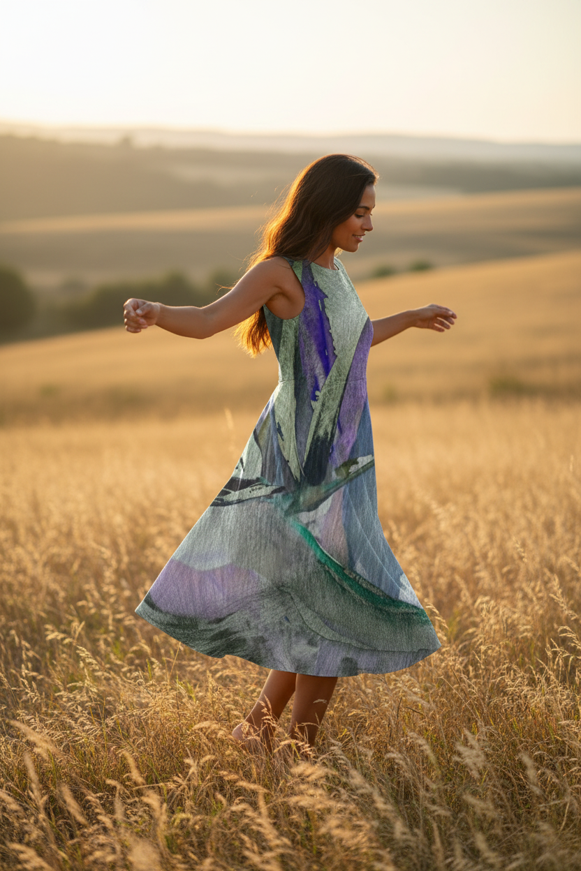 Women's Sleeveless Cotton Dress Blue/Lilac