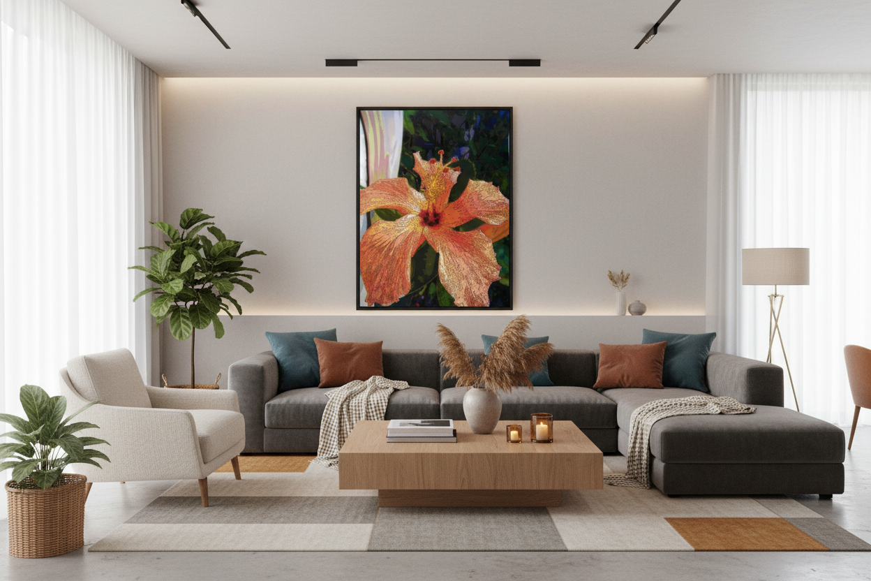 Artwork displayed in a modern living room