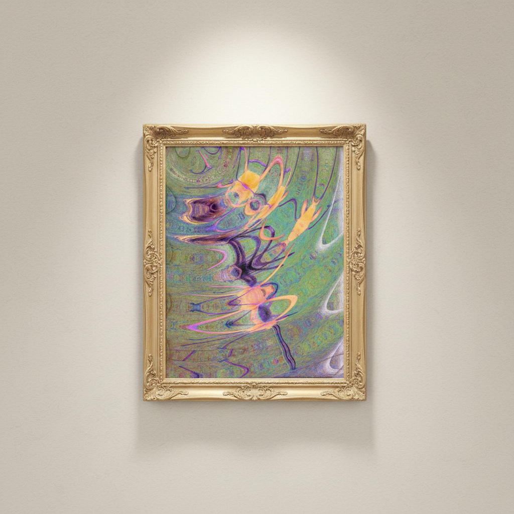 Colorful abstract art with light golden frame