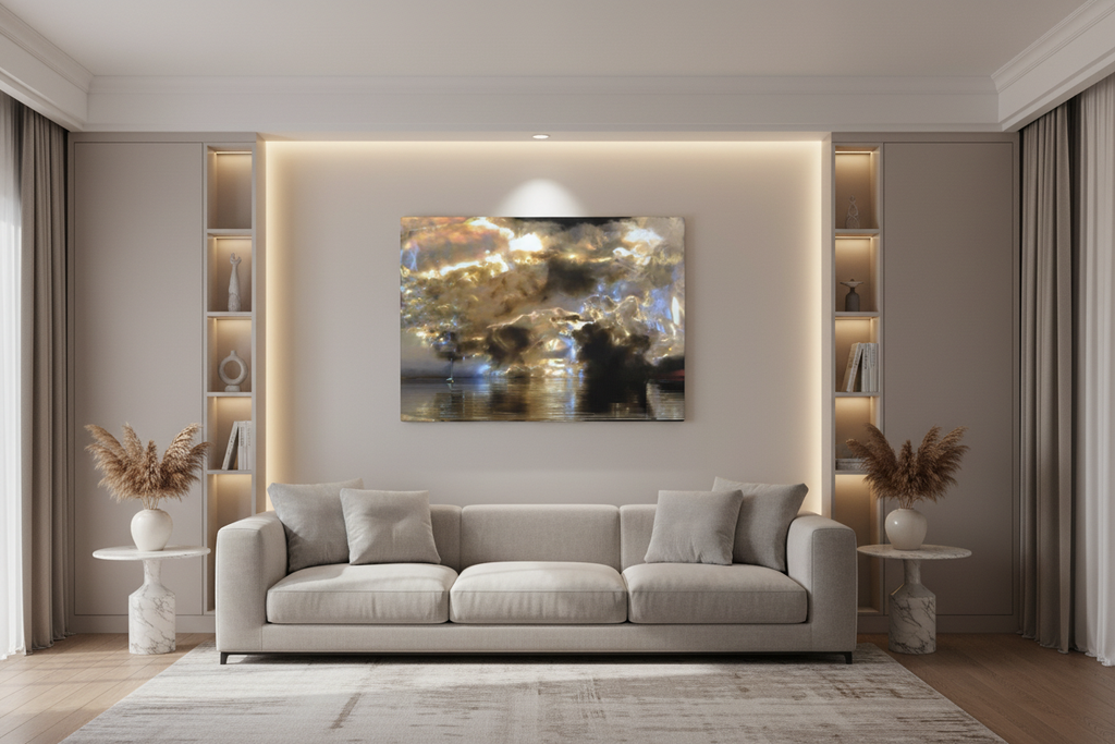 Fifth Dimension Seascape canvas print displayed in a modern living room