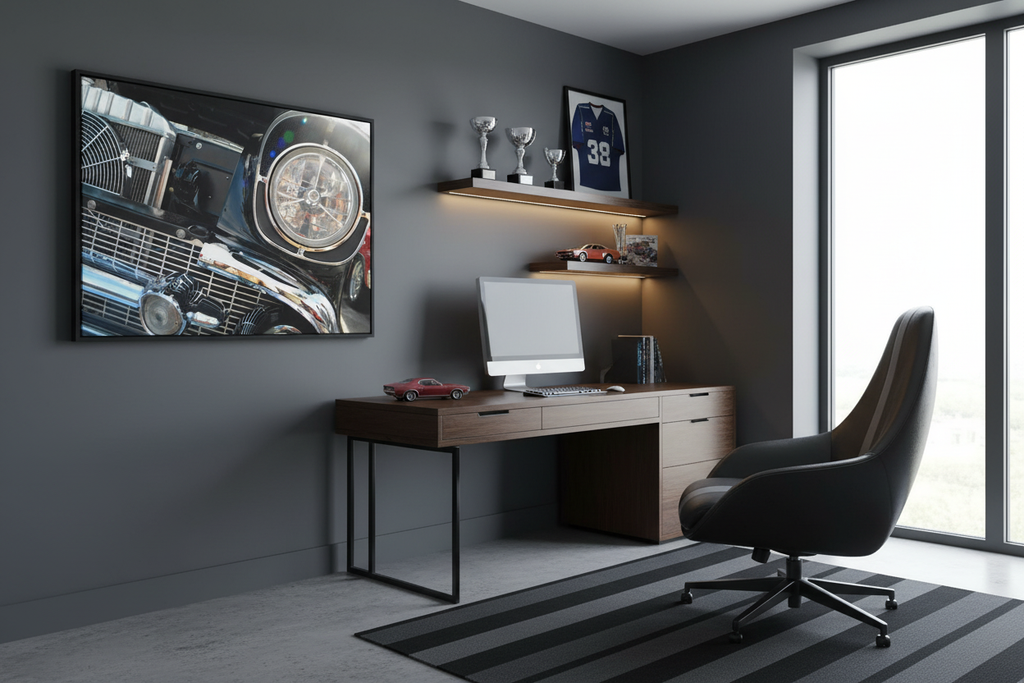 Classic Car Canvas Print displayed in a young man's room