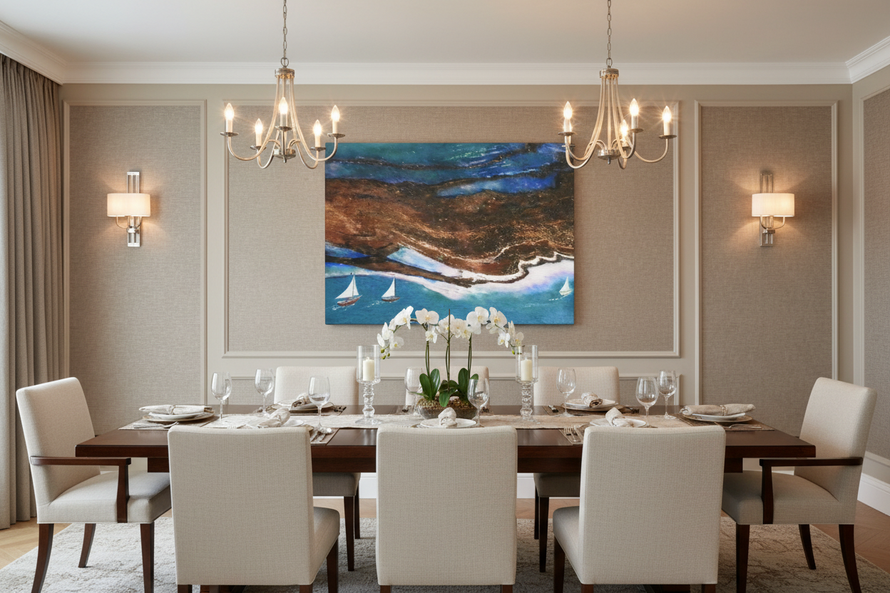 Artwork displayed in elegant dining room