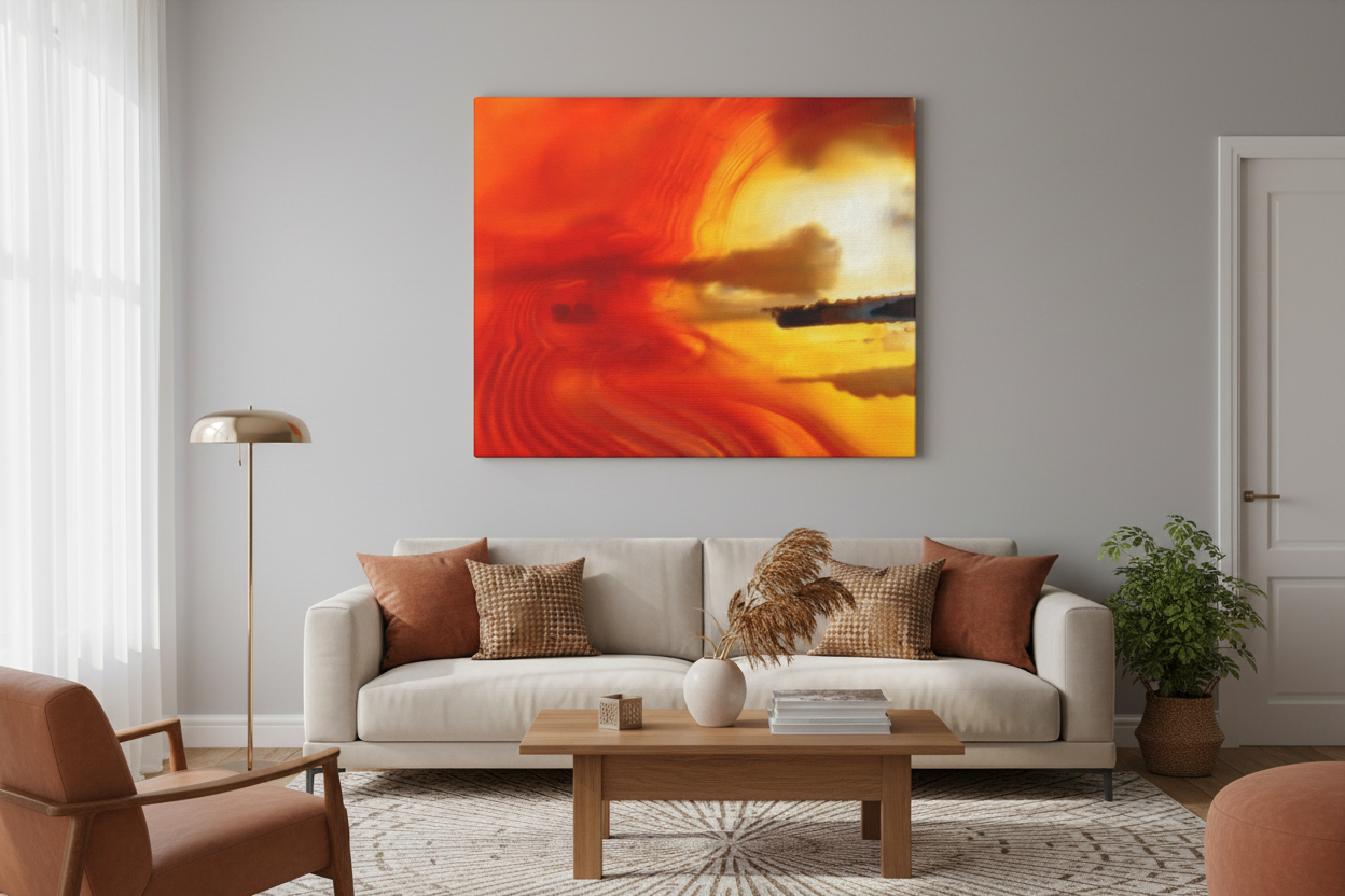 Artwork displayed in bright elegant living room