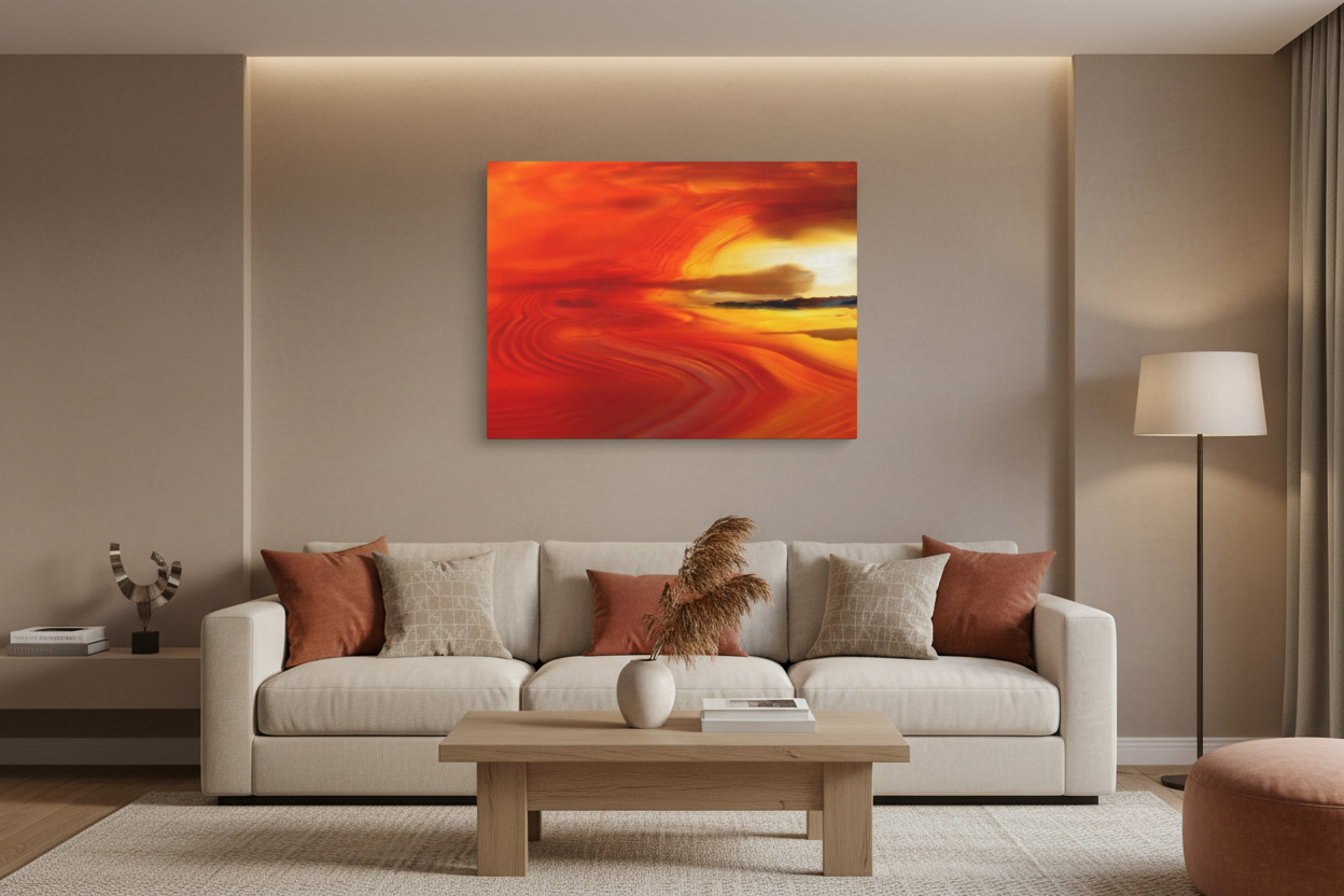 Agate Landscape microphotography canvas print displayed in a modern living room interior