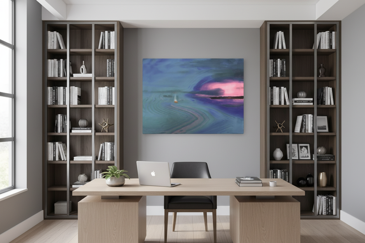 Florida Keys Canvas Art displayed in a modern home office