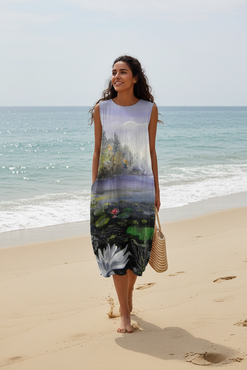 Woman on beach wearing dress - full body