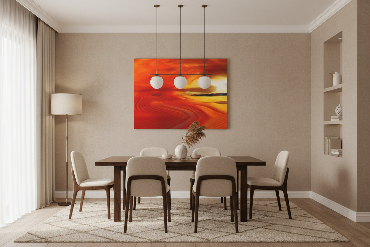 Agate Landscape microphotography canvas print displayed in an elegant dining room