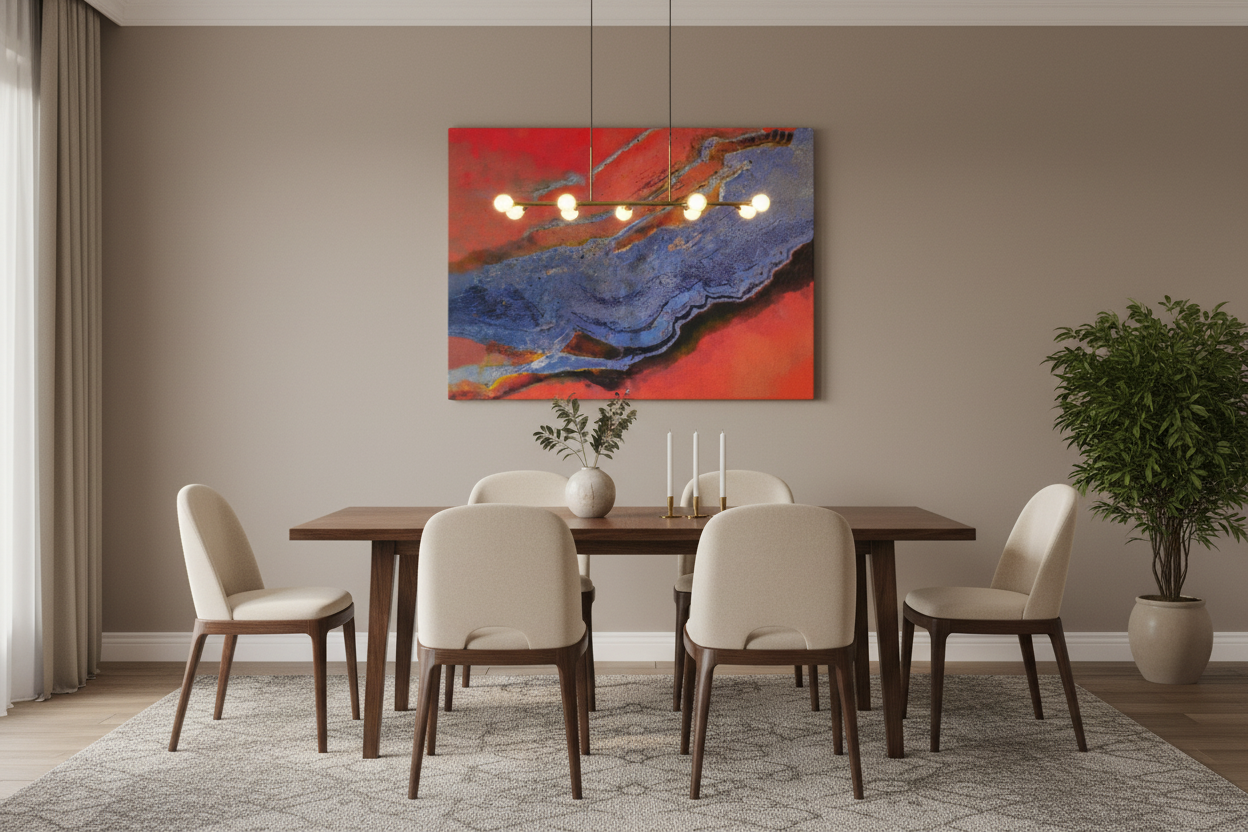 Blue Island Digital Art Mixed Media Landscape displayed in an elegant dining room