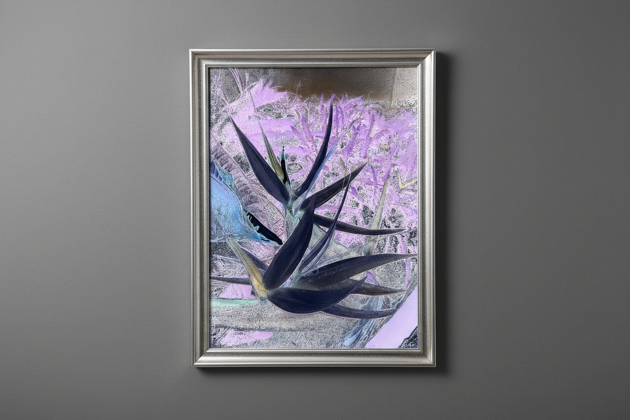 Botanical artwork in silver frame