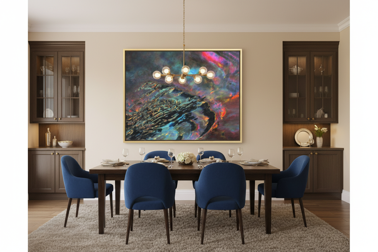Flight to the Sun Canvas Art Print in light gold frame, no mat, in dining room
