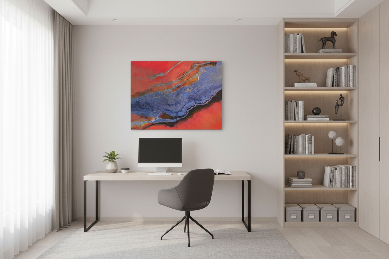 Blue Island Digital Art Mixed Media Landscape displayed in a modern home office