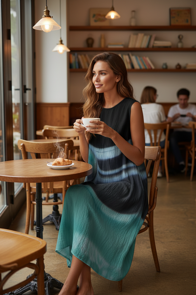 Women's Sleeveless Cotton Dress Black/Blue