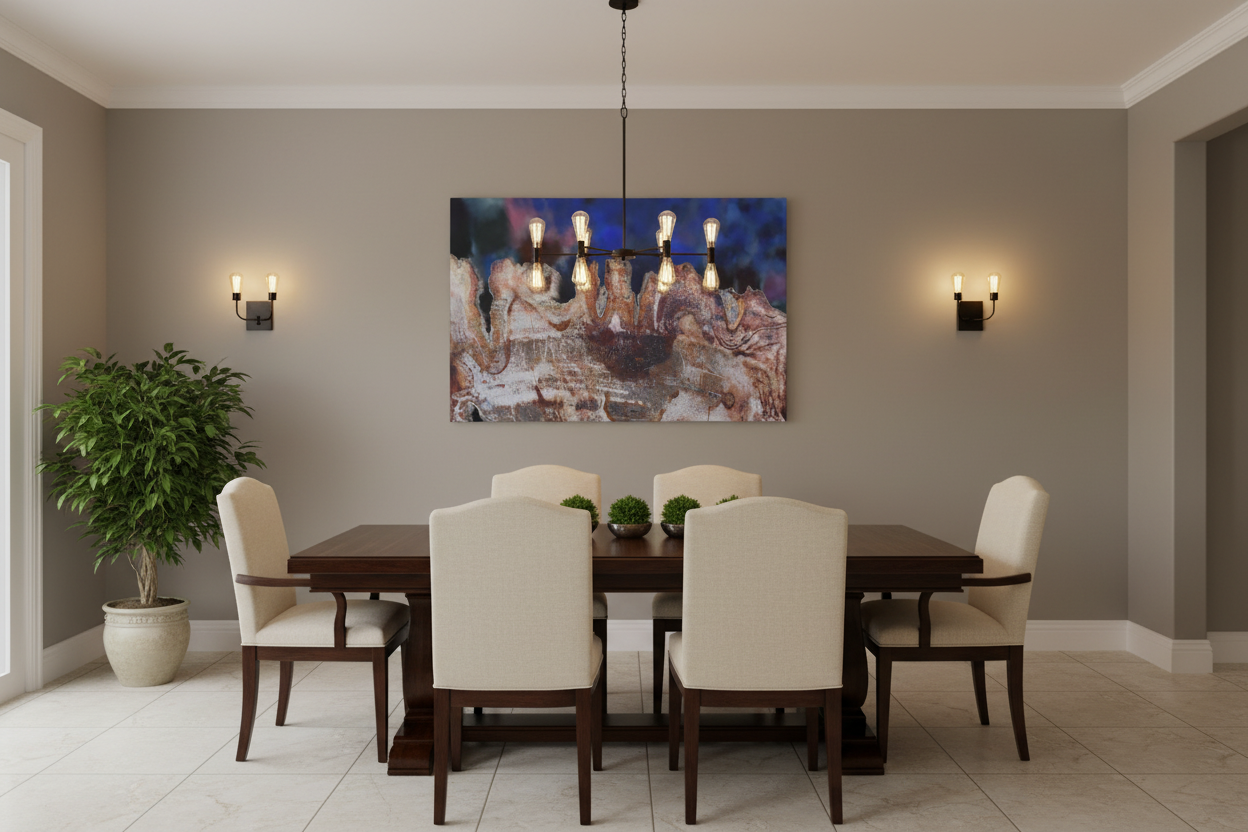 Mystic Landscape Canvas Art Print displayed in an elegant dining room