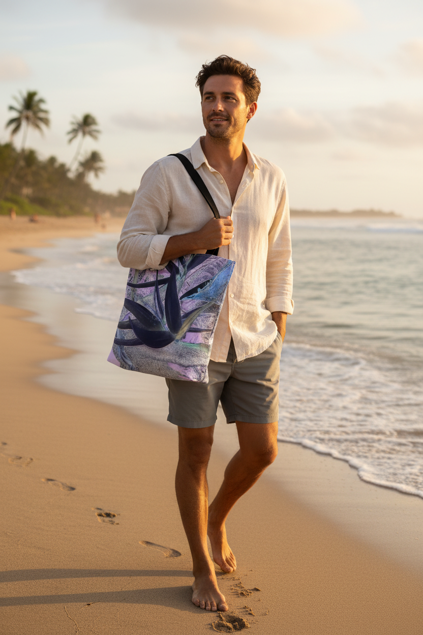 Man on the beach with bag