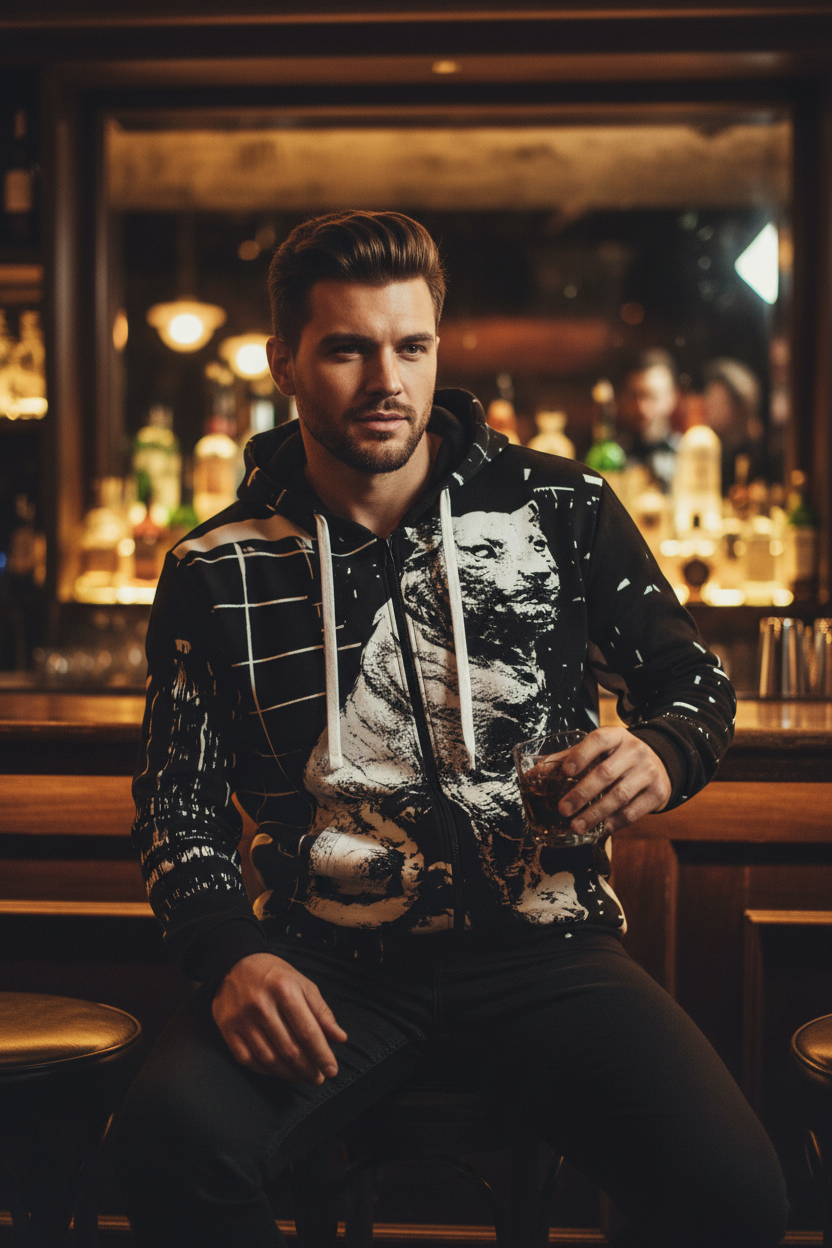 Men's Hoodie Bar Scene