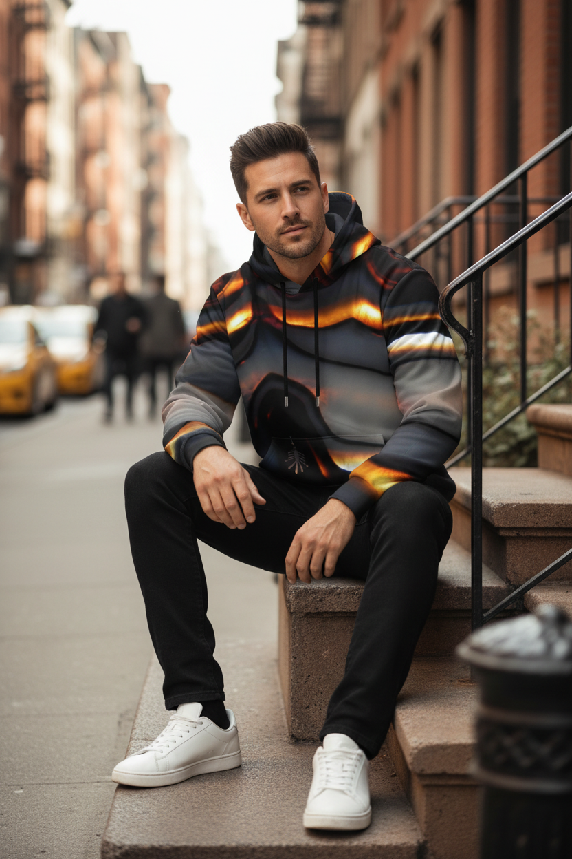 Men's Hoodie Sitting Street