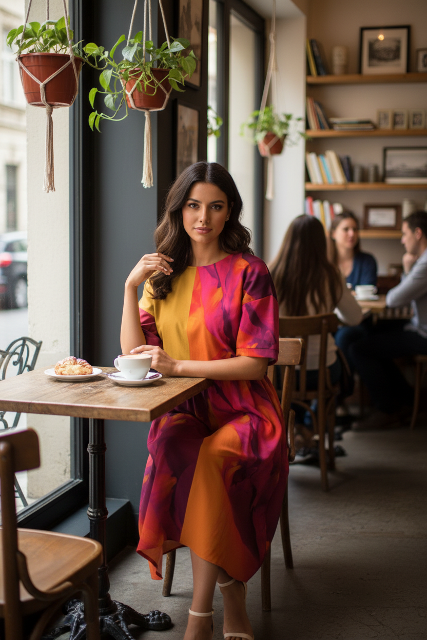 Orange Elastic Waist Dress Cafe