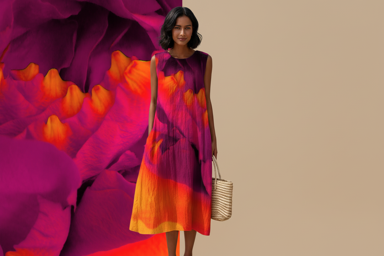 Red Dress Split Art and Sandy Background