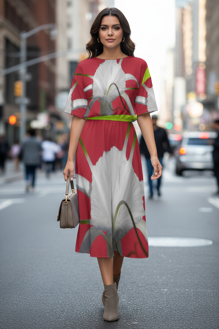 Red Elastic Waist Dress Street