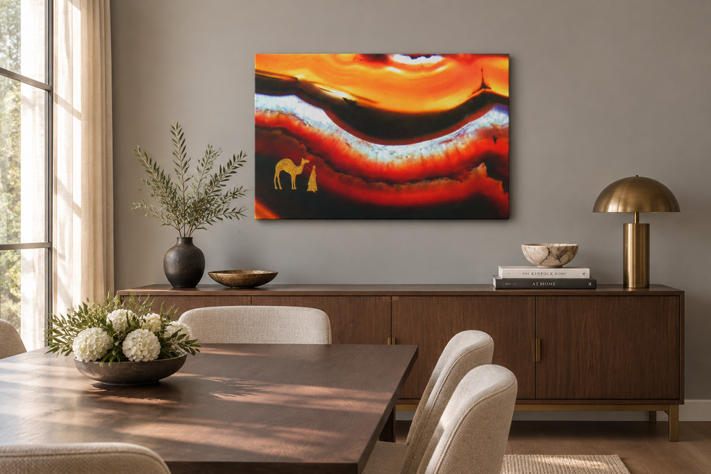The Long Road in the Dunes in a dining room with grey walls