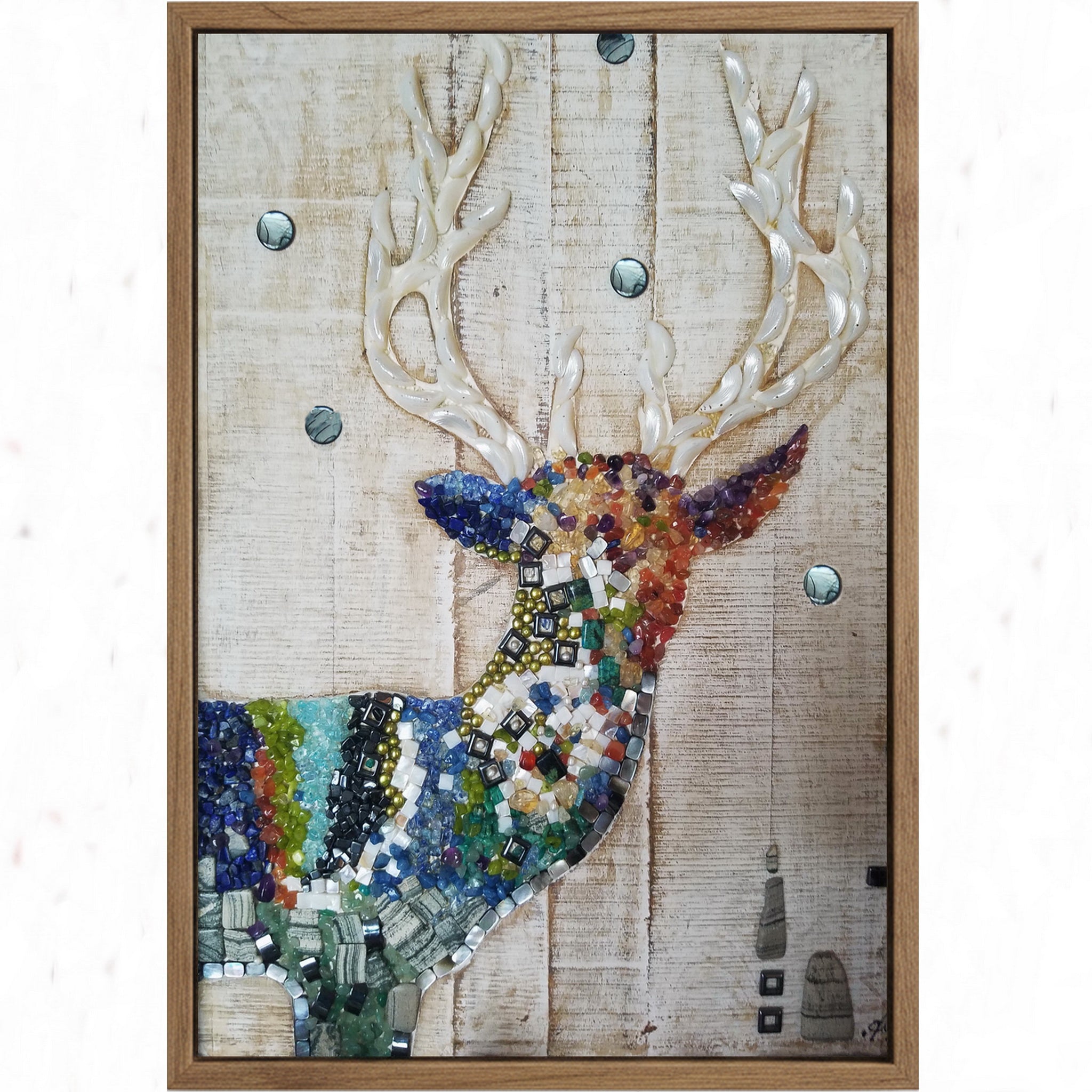 Mosaic Deer with Semiprecious Stones on Wood  - SOLD