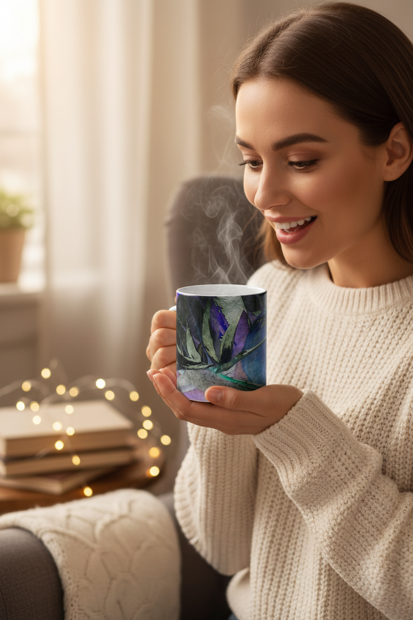 Woman amazed with Blue Fantasy mug