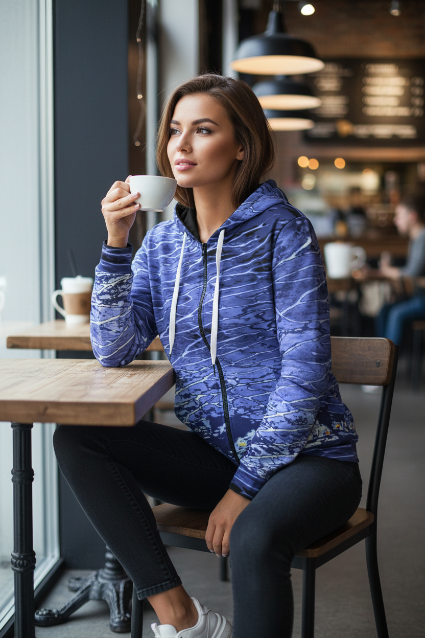 Women's Hoodie Cafe Scene
