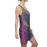 Pink Accent - Custom Artwork Women's Cut & Sew Racerback Dress Blue/Pink