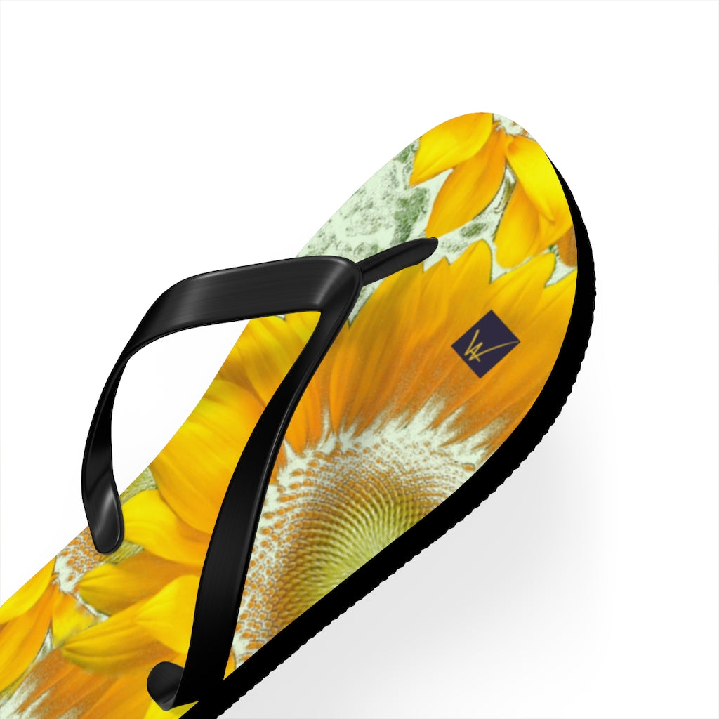 Unique Custom Artwork Flip Flops Yellow/Sunflower