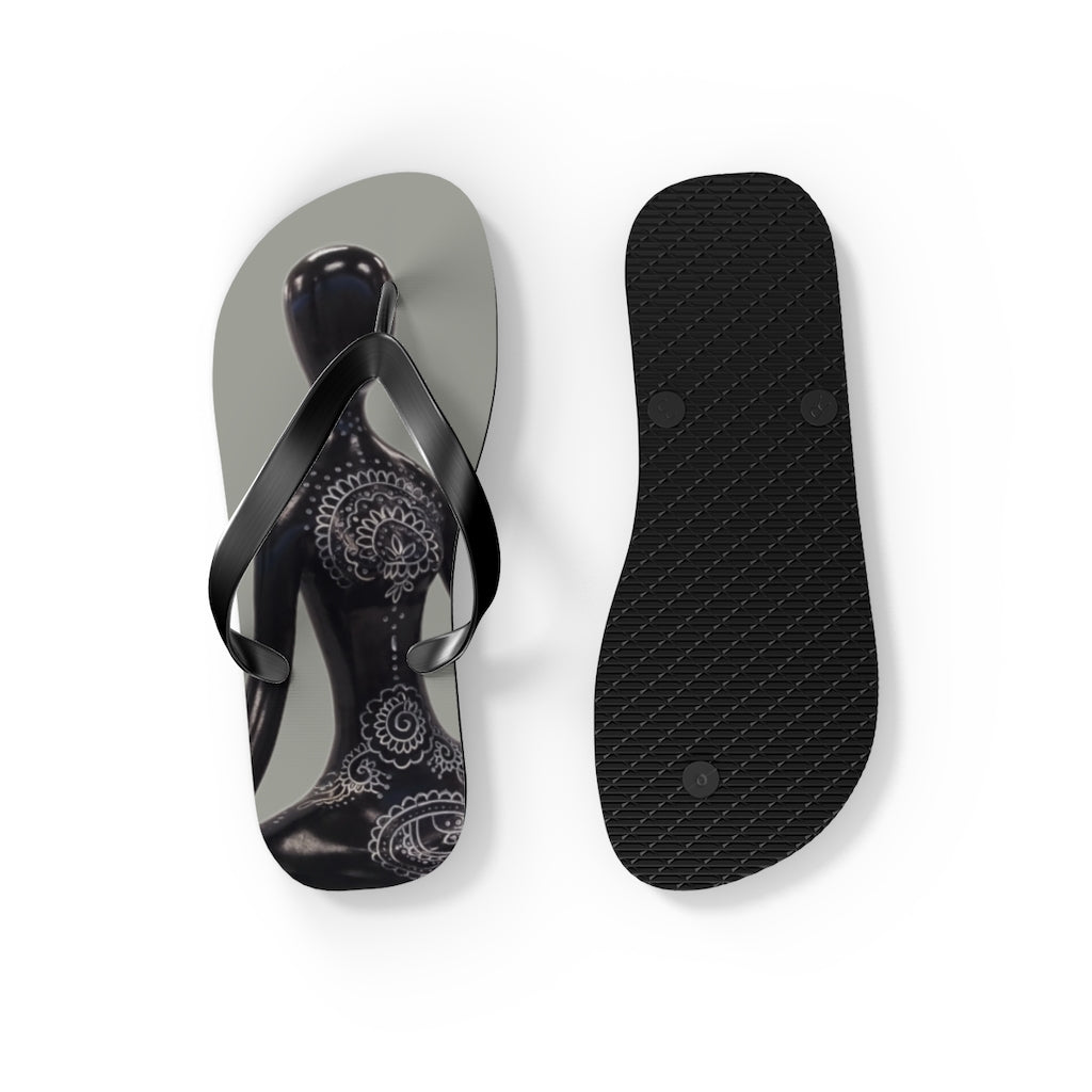 Unique Custom Artwork Flip Flops Gray/Black