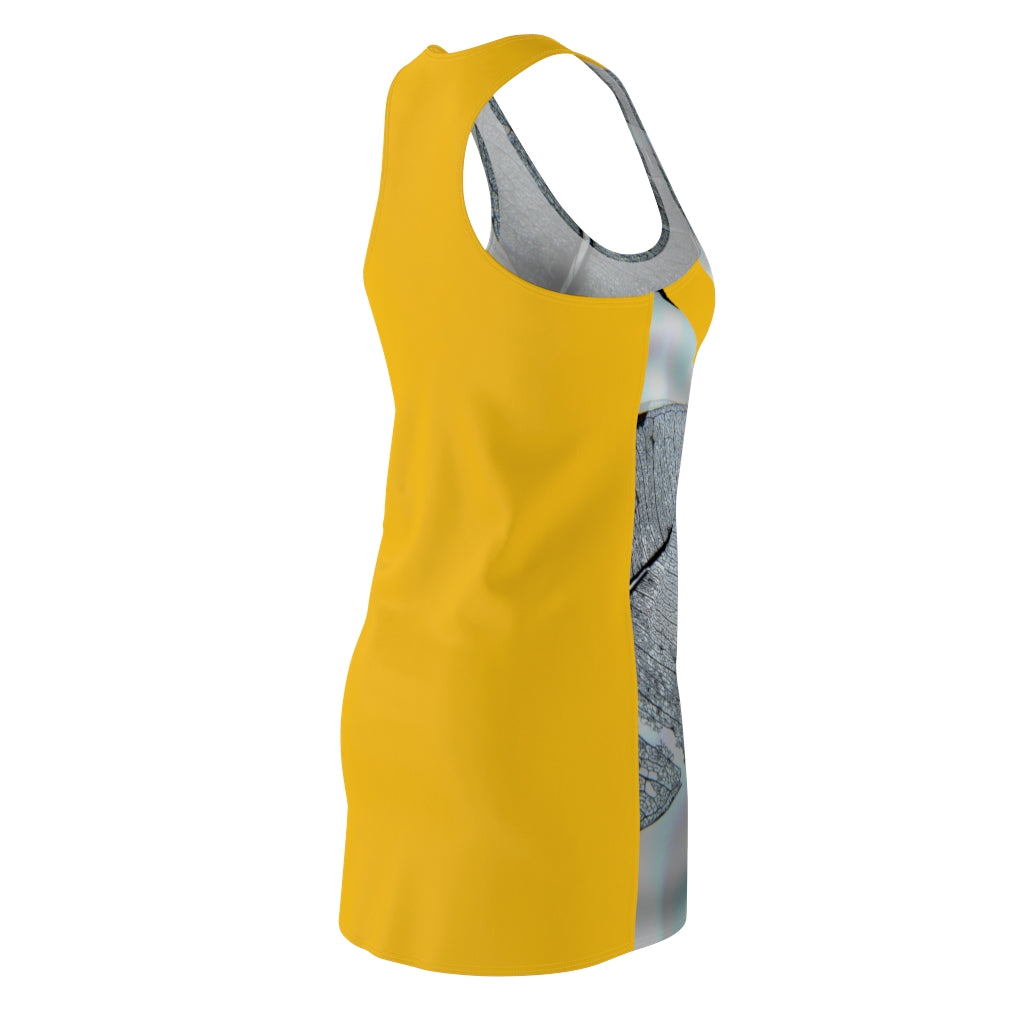 Leaves - Women's Cut & Sew Racerback Dress Gray/Yellow