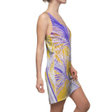 Lilac Palm - Custom Artwork Women's Cut & Sew Racerback Dress Lilac/Yellow