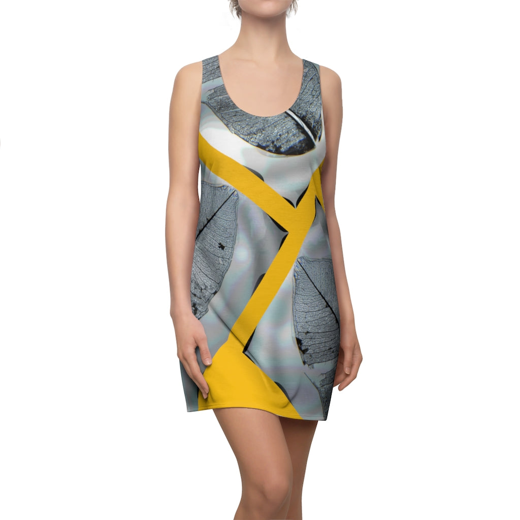 Leaves - Women's Cut & Sew Racerback Dress Gray/Yellow